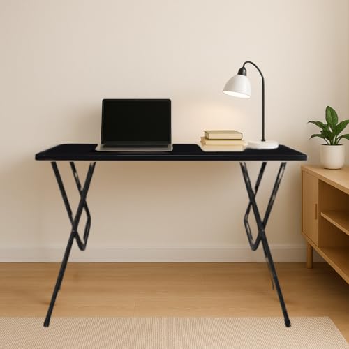 Image of MATTERHORN MOOT-10003 Folding Office Table - Compact Work Desk with Ebony Black Top & Sturdy Steel Legs | 1100mm x 550mm x 735mm | Portable Study & Computer Table for Home Office