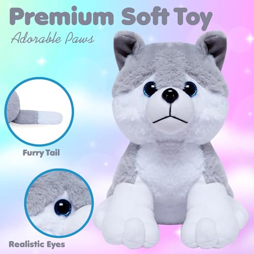 Image of Babique Plush Husky Dog Stuffed Animal Puppy Soft Toy, Adorable Gifts for Kids and Adult, Glitter Eyes Soft Toy, 32CM (Gray)