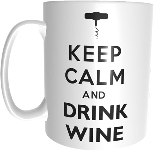 Pandok White Ceramic Mug - Inspirational - Humour : Keep Calm And Drink Wine In Text - Single Mug