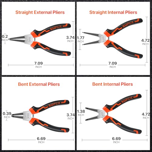 Btec 7 Inch Heavy Duty Internal External Circlip Pliers Kit With Straight/Bent Jaw,4 Pcs Snap Ring Pliers Set,High Carbon Steel For Ring Remover Retainingc-Clip Pliers Lock Pliers With Storage Pouch thumb #1