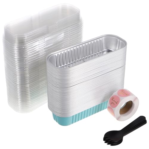 EXQUIMEUBLE 100個 アルミ製ミニローフパン蓋付き エアフライヤー オーブン対応 ケーキ ペストリー焼き用使い捨て容器 保存 持ち運び簡単長方形