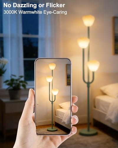 Image of Lightdot 66IN Flower Floor Lamp 3-Lights Vintage Floor Lamps with Bulbs Included for Wedding Party Modern Dimmable Green Standing Tall Lamp with 5Lbs Heavy Base for Living Room /Bedroom /Home Decor