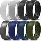 Saco Band Silicone Ring for Men - 8mm Width 2.3mm Thick (White, Light Grey A, Very Dark Grey, Black, Dark Blue B, Dark Blue D, Olive A, Dark Metallic G - Size 9.5-10 (19.80mm))