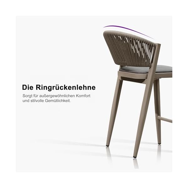 PURPLE LEAF Barhocker Rattan Steingrau (2er-Set)