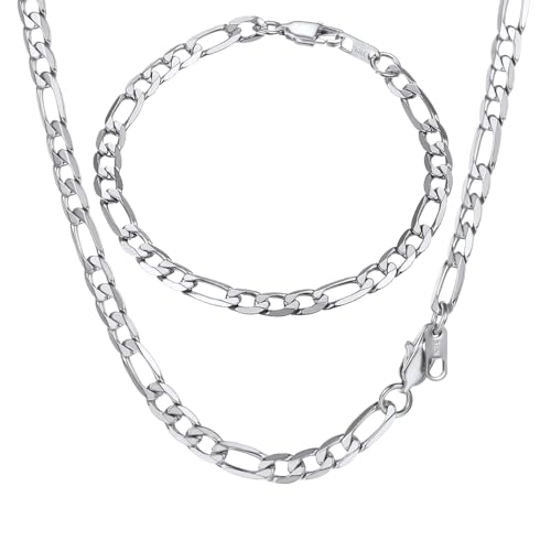 PROSTEEL-US PROSTEEL Stainless Steel Figaro Chain Bracelet Necklace Set, 7.5"/20"