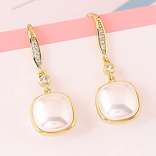 Geometrical Pearl Drop Hook Earrings