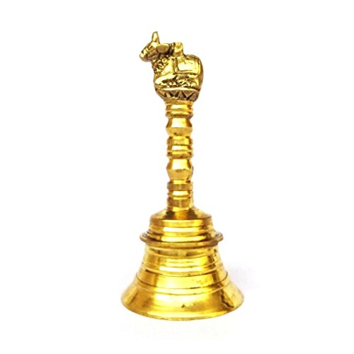 Kartique Pooja Bell with Nandi Sitting on top Made of Brass - 5.5 Inches