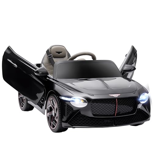 HOMCOM Voiture électrique pour enfant de 3 à 5 ans, 2 moteurs 12V 25W, 3-5 Km/h, télécommande 2,4G, MP3, klaxon, 2 phares et 2 feux arrière, roues suspendues, 2 portes ouvrables, Bentley Bacalar, noir