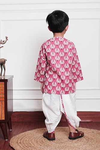 Image of POLKA TOTS Premium Cotton Dhoti Kurta Set for Kids Boys - Traditional Angrakha Style Ethnic Wear for Baby Boys | Breathable Soft Fabric Festive Outfit for Haldi, Weddings & Traditional Events