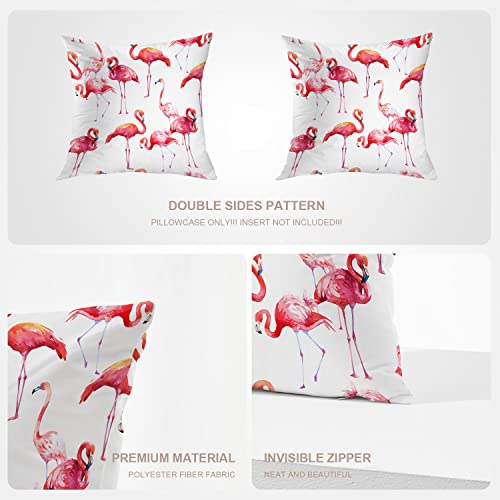Baonews Watercolor Pink Flamingo Throw Pillow Covers,Tropical Bird Paradise Elegance Cushion Cover Digital Blended Hidden Zipperl Decorative Pillowcases For Hair Skin Square 18X18 In 2 Pcs #TOP3