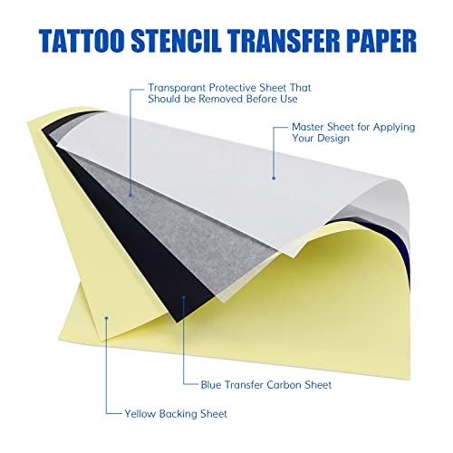 LIUMATE 40 Blatt Tattoo Transferpapier, A4 Tattoo Papier Kohlepapier Tattoo Schablonen Pauspapier, Matrizenpapier, Thermoschablonenpapier Carbon Thermokopierpapier für Tätowierung