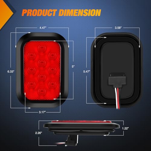 Image of Nilight 5 inch X 3 inch Rectangular Trailer Tail Light 2 PCS Red 10 LED