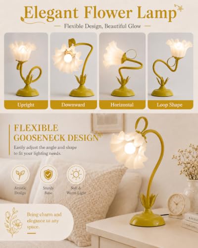 Image of WERFOP Flower Table Lamp Cute Desk Lamp for Bedroom Home Decor (Yellow)