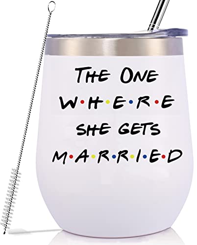 Engagement Gift for Women-Bride to Be-Newly Engaged-Bridal Shower Gifts for Bride-Bachelorette Party Present-Friends TV Show-12oz Tumbler Coffee Mug Cup-THE ONE WHERE SHE GETS MARRIED