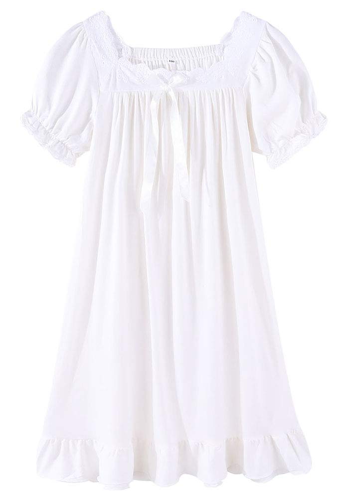 CHUNGToddler Little Big Girls Modal Nightgowns Soft Princess Short Sleeve Round Square Neck Long Sleep Dress Vintage…