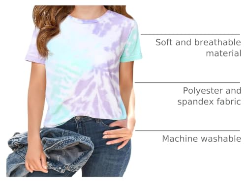 Image of Haloumoning Girls Tie Dye Short Sleeve Shirt 5-14 Years | Kids Summer Fashion, Girls shirts,Girls tshirt,Tops for girls,Tie dye shirts,Crewneck Tops, Casual Tees