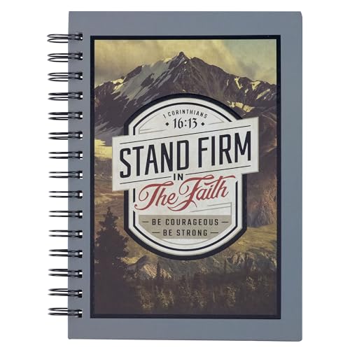 Christian Art Gifts Gray Journal w/Scripture Stand Firm Large Bible Verse Notebook, 192 Ruled Pages, 1 Cor. 16:13 Bible Verse