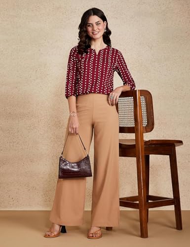 Image of Pinkmint Women's Printed Cotton Blend Short Kurti l All Over Printed V-Cut Neckline Casual Wear Tunic Top's l Ethnic Top's for Girls