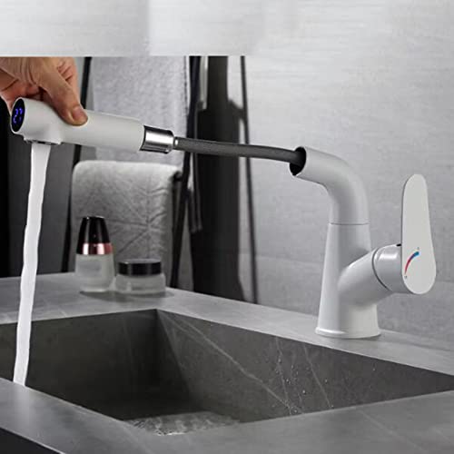 Grifo de lavabo extraíble con pantalla de temperatura en latón blanco 5