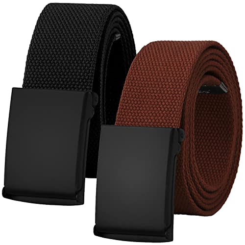 Falari Canvas Web Belt Fully Adjustable Cut to Fit Golf Belt Flip Top Black Buckle - Black & Light Brown (2 Pack)