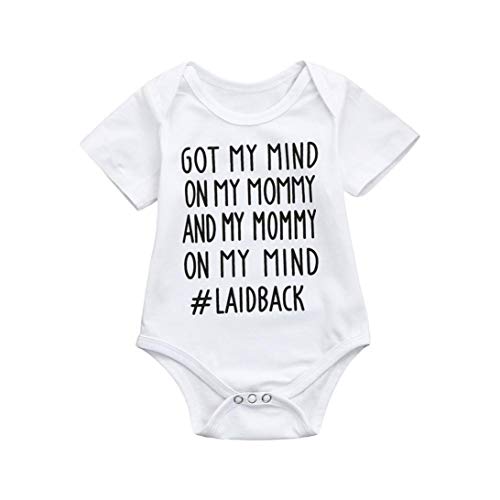 Lavany Barboteuse Bébé Coton Doux Dicton Imprimé Mignon Bébé Garçon Filles Combinaison Tenues - Blanc, 0-6 Months