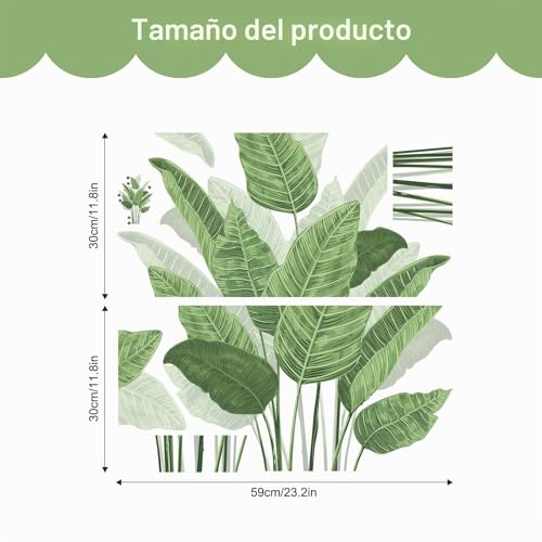 Miniatura 6 de Tanlaby Pegatinas De Pared Planta Tropical Pegatinas Pared Decorativas Verde Hoja Vinilo Adhesivo Pared Reutilizables Para Sala De Estar Dormitorio Oficina Tv Sofá Baño Fondo