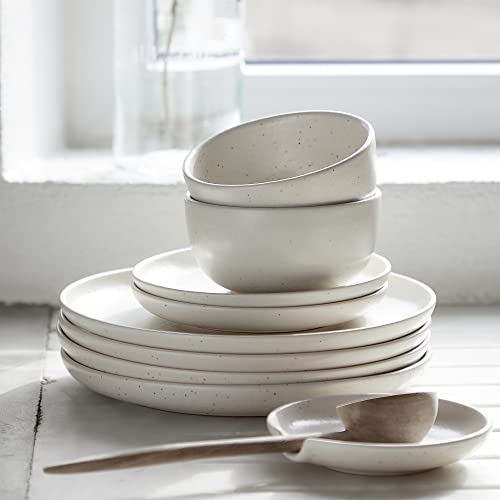 Casafina Ceramic Stoneware 24-Piece Place Setting Service For 6 With Cereal & Pasta Bowls - Pacifica Collection, Vanilla | Microwave & Dishwasher Safe Dinnerware Set | Restaurant Quality Tableware #TOP4