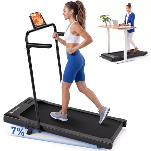 Image of DeerRun Walking Pad Treadmill, 7% Incline Foldable Treadmill with Handlebar | Quiet Under Desk Treadmill with Handlebar, 2.5HP & 3.8MPH, 300 lbs Capacity for Home Office Walking with App