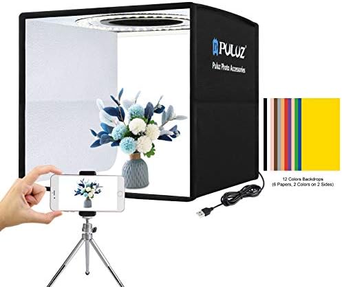 PULUZ Mini Photo Studio Light Box, Photo Shooting Tent kit, Portable Folding Photography Light Tent kit with CRI >95 96pcs LED Light + 6 Kinds Double- Sided Color Backgrounds for Small Size Products