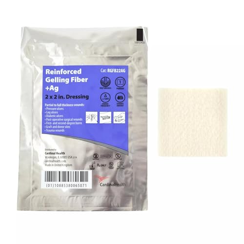 Cardinal Health™ Reinforced Alginate Silver Gelling Fiber Dressing, 2 x 2IN, Case of 10 Boxes of 10