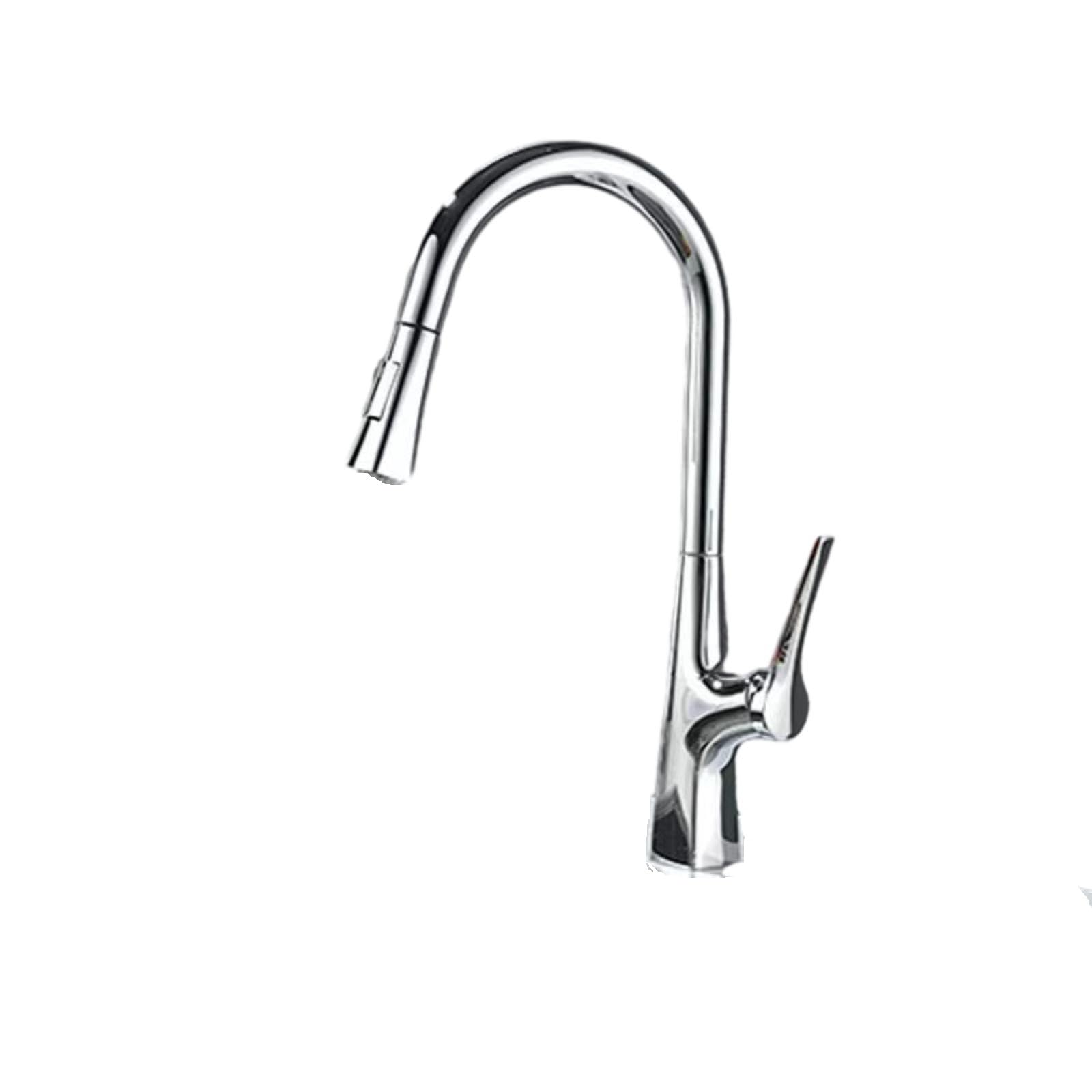 ZYCHSJXA Sink Taps Pull-Out Kitchen Hot and Cold Splash-Proof Faucetcopper Retractable Faucet Silver Alloy Electroplating