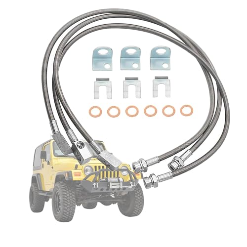 89715 Front/Rear Extended Brake Lines Replacement for Jeep Wrangler TJ YJ 1987-2006 ，For Cherokee XJ 1984-2001, Stainless Brake Line 4-6