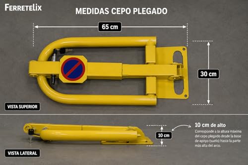 Miniatura 4 de Ferretelix Barrera De Parking Abatible Con Cerradura Cepo Parking Amarillo Para Plaza De Garaje Privada Valla De Aparcamiento Antirrobo Con Llave 50 Cm X 30 Cm X 23 Cm