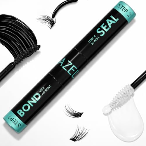 Gazelle 2in1 Lash Keeper Cluster Lash Glue & Sealer, Fast-Dry Black Lash Adhesive with 360° Slim Precision Brush, Waterproof & Sweat-Resistant, 7–10 Day Hold, Latex-Free Gentle for Sensitive Eyes