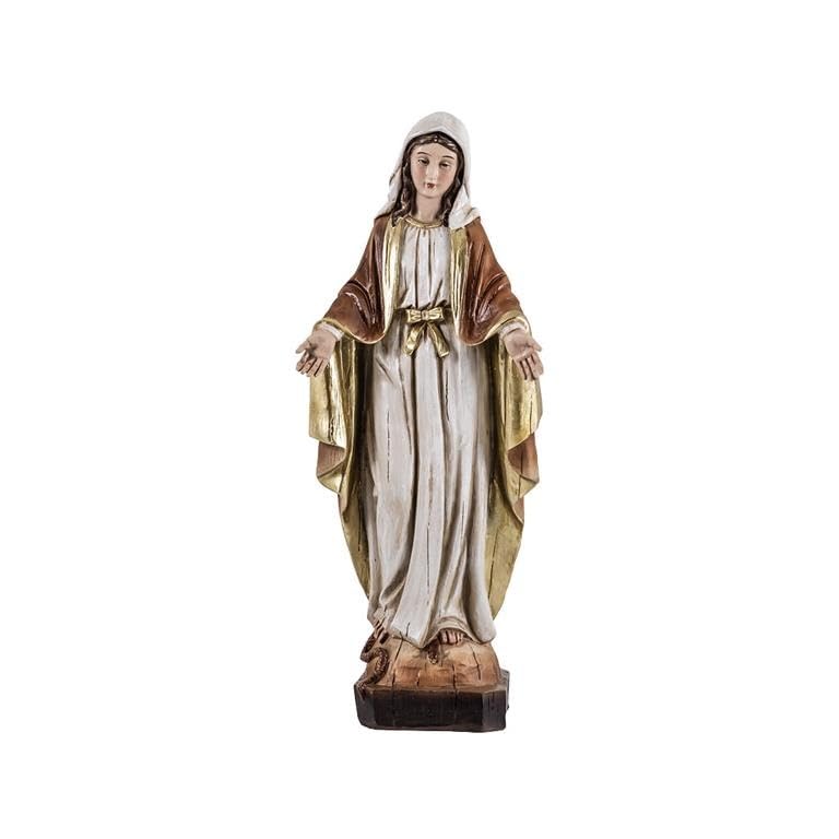 Figurine Vierge Miraculeuse de 20 cm en résine effet bois peint à la main