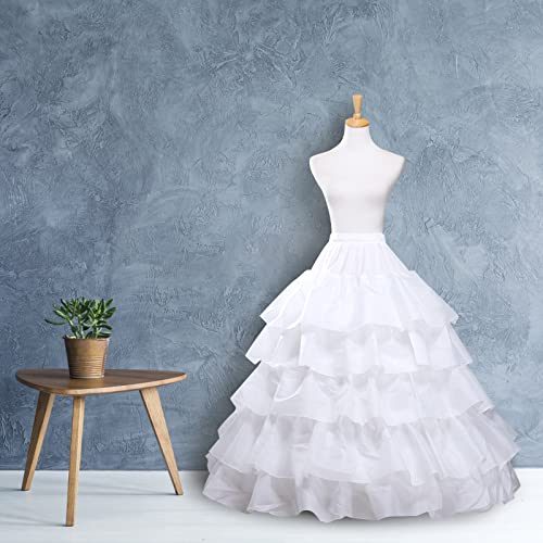 Meilimiyu Full Shape Hoop Skirt 5 Ruffles Layers Ball Gown Petticoat Underskirt Slip For Wedding Dress Adjustable Waist #TOP1