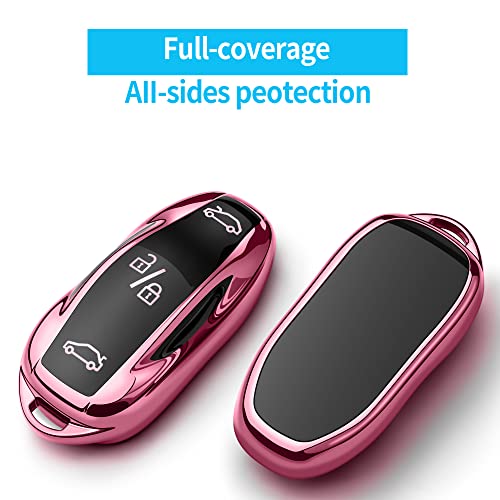 Tukellen For Tesla Key Fob Cover Key Shell Protection Case Compatible With Tesla Model 3 Model Y Model S (Pink) #TOP1