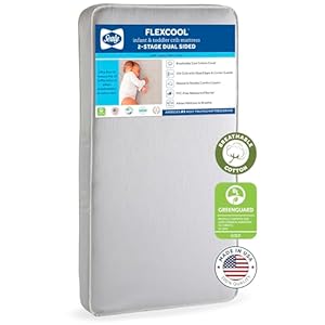 Sealy Baby Flex Cool Breathable Hypoallergenic 2 Stage Dual Firm Waterproof Baby Crib Mattress Toddler Bed Mattress Cotton Cover 204 Premium Coils Air Quality Certified Made in USA 52×28