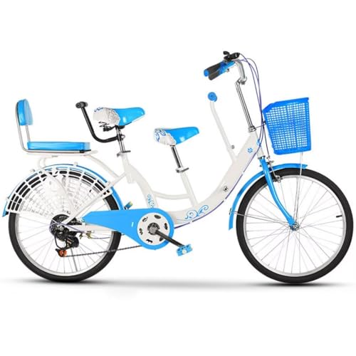 Bicicletas para padres e hijos,bicicleta tándem de cercanías,bicicletas híbridas de velocidad variable 6 velocidades adultos,asiento trasero con respaldo de esponja y red de protección para piernas