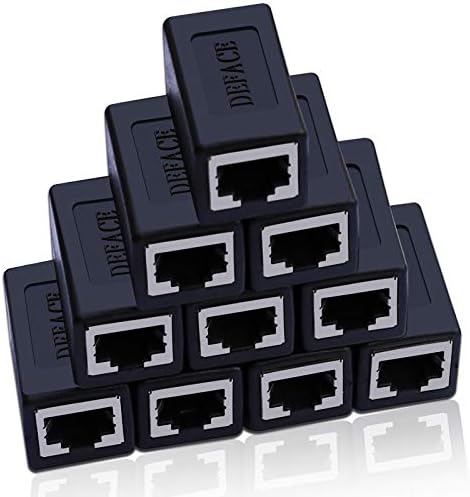 DEFACE RJ45 Coupler Cable Coupler Cat8 Cat7 Cat6 Cat5e Female to Female Ethernet Adapter 10pcs per Pack Black