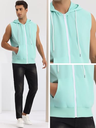 Lars Amadeus Sleeveless Hoodie for Men Zipper Drawstring Hooded Sweatshirt Vest Mint S - Image 5