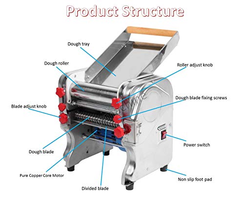 Electric Pasta Press Maker Noodle Machine Dumpling Skin Maker Stainless Steel (110V/60Hz,16Cm Width Dough Kneading Machine) #TOP5
