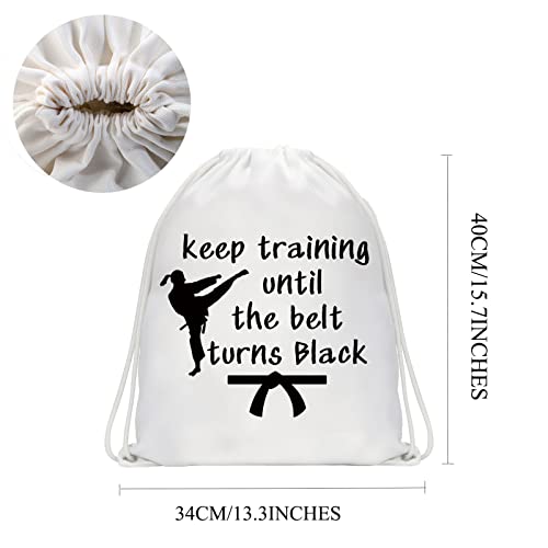 Mbmso Karate Drawstring Backpack Keep Training Until The Belt Turns Black Taekwondo String Bag Martial Arts Lovers Gym Sack Bag (Keep Training Backpack) #TOP3