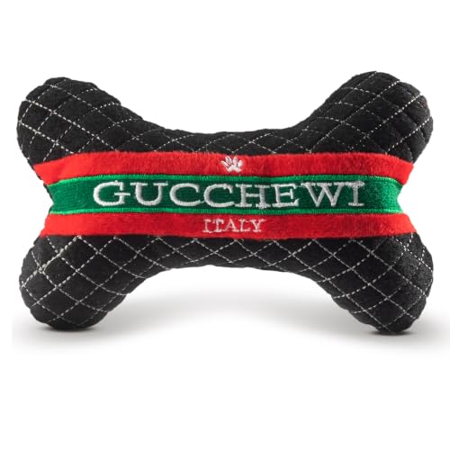 Dog Diggin Designs Gucchewi Plush Dog Toy Bone | Luxury-Inspired Parody Designer Bone with Squeaker Soft Plush Chew & Play Dog Toy Prt--Porter Play!