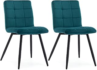 HNNHOME Set Of 2 x Cubana Velvet Upholstered Kitchen Dining Chair with Strong Black Metal Legs Living Room Bedroom Chair (Teal, Velvet)