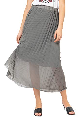 Sublevel Damen Midi-Rock mit Plissee-Falten & Gummizug Grey M/L