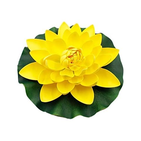 Floral Kingdom 12 inch XLarge Floating Lotus Lily pad Foam Flowers for Ponds, Weddings, Pool, and Garden Decor (Set of 2) (Yellow) Cover