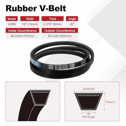 Image of AX58 Belt, Raw Edge Cogged Industrial Rubber EPDM V-Belt, Pack of 2 | 1 /2 inch(13mm) Width x 58 inch(1473mm) Inside Circumference x 5 /16 inch(8mm) Height