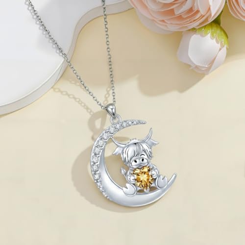 Image of PROESS Animal Birthstone Necklace 925 Sterling Silver Otter /Axolotl /Hippo /Elephant /Dachshund /Monkey /Red Panda Pendant Necklace Animal Birthstone Jewelry Gifts for Women