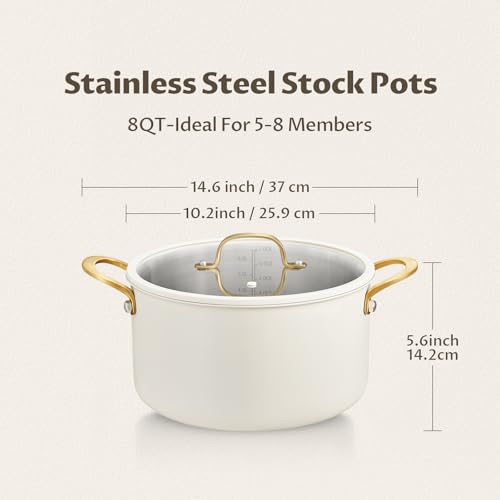 BEZIA 8 Quart Stainless Steel Stock Pot, Casserole with Lid, Large Cooking Pot, Soup Pot wiht Sturdy Handle, Compatible with Most Cooktops, Even Heat Distribution - Thumbnail 2